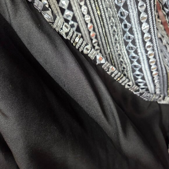 Metallic Kurta M | Silver Black Long Sleeve Festival Boho Ethnic Statement Top - Picture 9 of 9